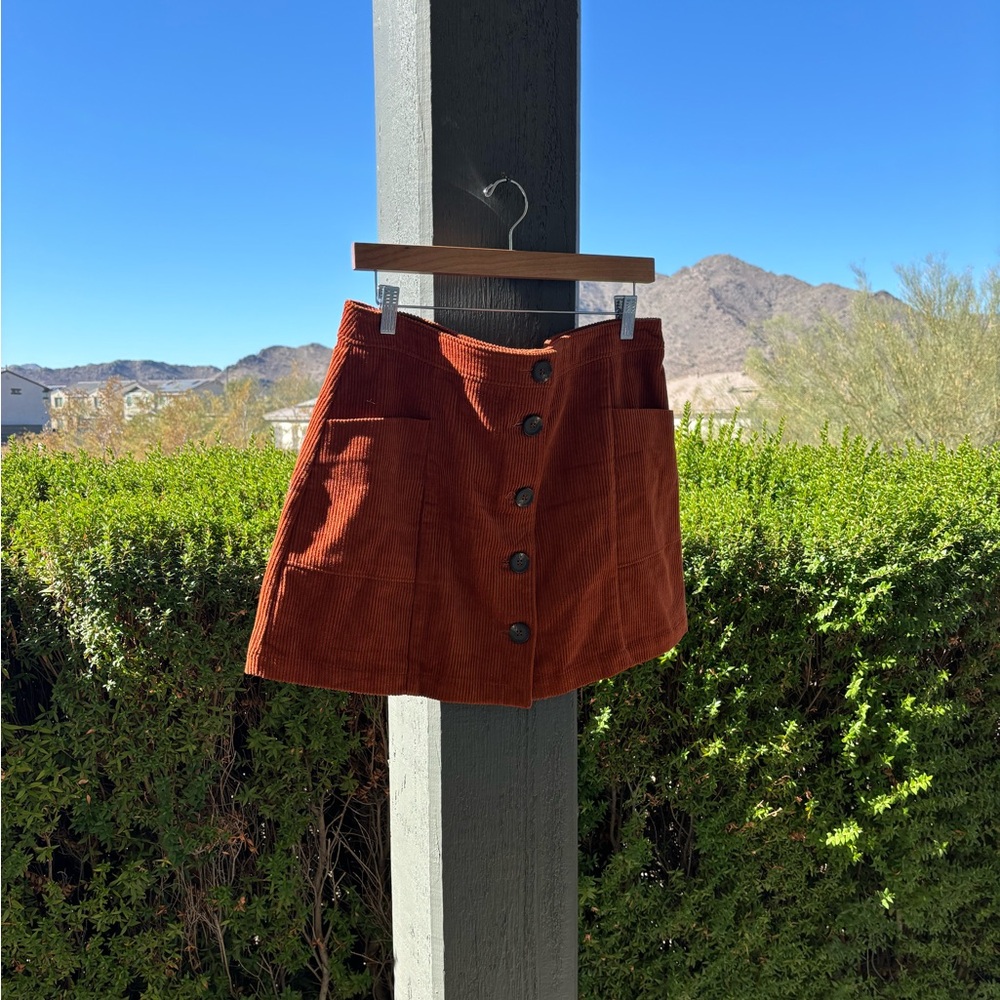 Women's Rust Corduroy Midi Skirt